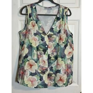 🩵🩵Miss look Women’s Button Up Sleeveless Blouse, Floral Print, Large🩵🩵